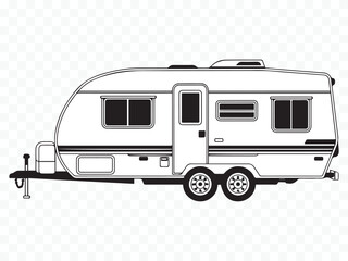 classic travel trailer vector graphic for camping, road trip, glamping, off-grid adventure, nature exploration and holiday designs