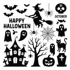 Fototapeta premium Happy halloween ghost and skeleton vector icons set 