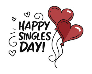 Happy Singles Day Celebration with Heart Balloons
