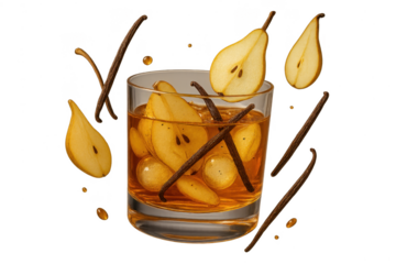 Pear and vanilla cocktail with splashes isolated on transparent background
