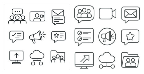 Fototapeta premium Set of icons for various social media platforms. The icons include a microphone, a star, a check mark, and a cloud. The icons are arranged in a grid, with some overlapping each other