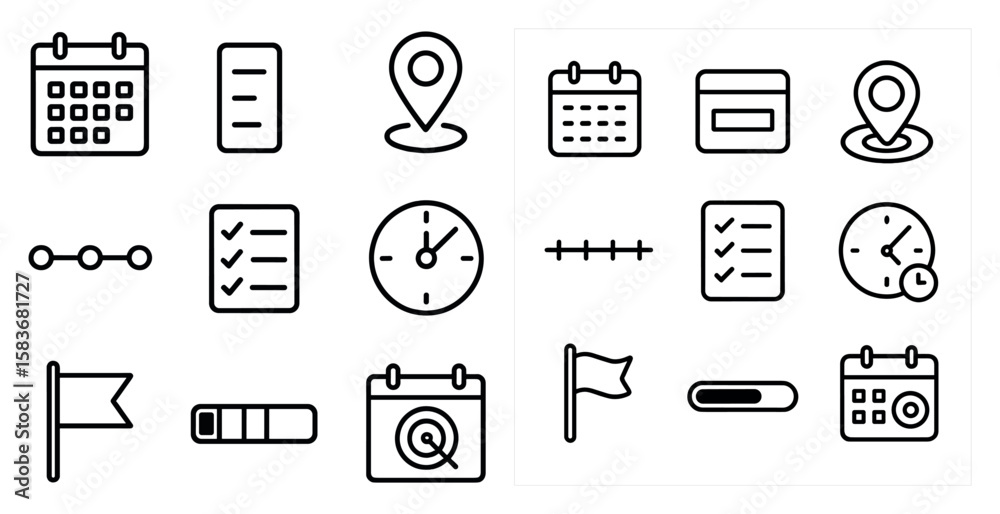 Fototapete Collection of icons for a calendar app. The icons include a calendar, a clock, a check mark, a check box, a check mark, a check box, a check mark, a check box, a check mark, a check box