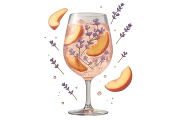 Refreshing peach lavender cocktail in a glass, isolated on transparent background