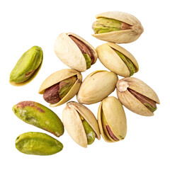 Pistachios viewed from above against transparent background isolated on transparent background  
