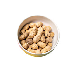 A bowl of peanuts with a pink background with a green and yellow background isolated on transparent background  
