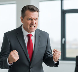 Homme d'affaires en col&egrave;re les poings serr&eacute;s