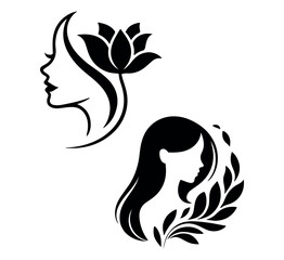 Elegant Woman Silhouette with Floral Elements – Beauty Logo Vector Design