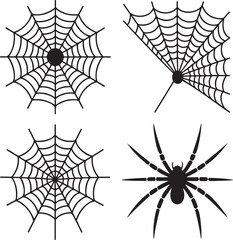 Obraz premium Set of Spider web and Spider silhouette vector illustration isolated On Transparent Background