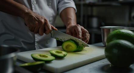 Celebration of Guacamole Day with Fresh Avocados Preparation by Chef in Kitchen