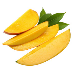 Isolated ripe mango slices on transparent background  
