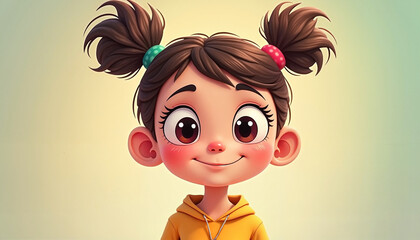 Smiling girl with pigtails wearing a yellow hoodie
