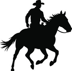 Naklejka premium Silhouette of Cowboy Riding Horse Vector Illustration, Transparent Background.
