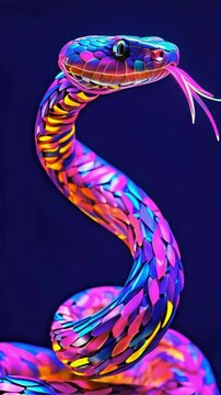 Whimsical snake transformed into a flowing ribbon of neon colors