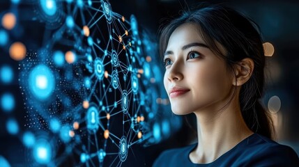 Woman gazing at digital network