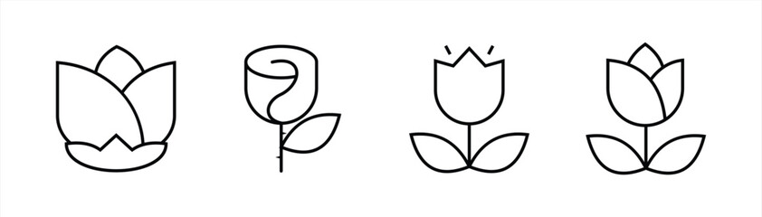 Flower Icon Collection – Minimalist Line Style