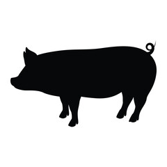 Farm Animal Pig side view, silhouette vector flat Illustration design on white background.