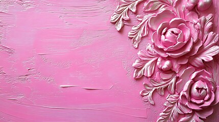 Pink textured background with decorative floral relief