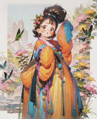 Fototapeta premium A little fashionista. Anime Illustration in Ancient Chinese style
