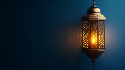 Ornate lantern illuminated against a dark background
