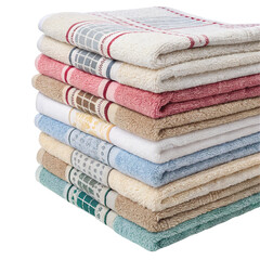 Pile of assorted towels isolated on transparent background  
