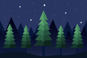 Obraz premium silent evergreen trees under starry sky