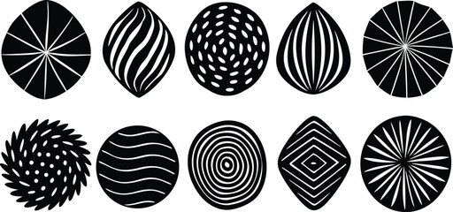 Twelve Hand Drawn Black Lines with Varying Thickness and Style on Transparent Background
