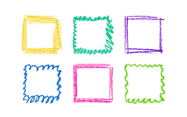 Crayon frame set. Art chalk border. Kids picture