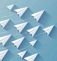 A vibrant, diagonally oriented illustration showcases paper airplanes soaring in formation, symbolizing progress and communication, with a visually striking and dynamic design