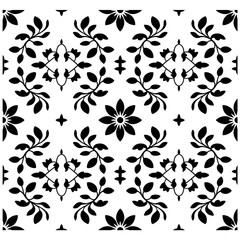 Elegant Floral and Botanical Seamless Pattern with Black and White Accents