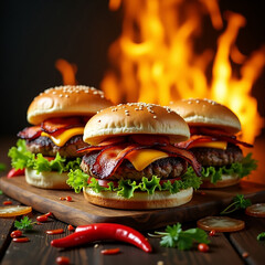 Stacked Burger with Lettuce and Tomato

