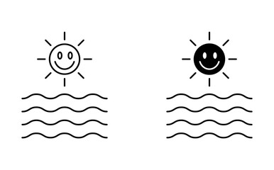 Smiling sun and sea. Sun and sea icon