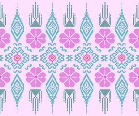 Ethnic pastel pixel style fabric pattern design.