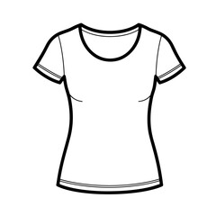 Women's T shirt design template, front view. Blank female T Shirt for mockup, isolated on transparent or white background, vector illustration.