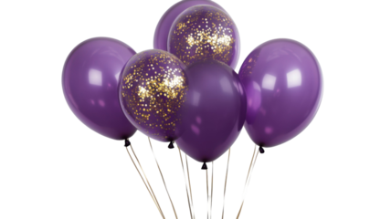 Floating Purple Balloons in Various Sizes Isolated on White Background
