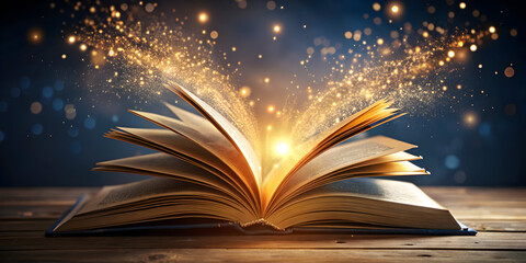 Book pages flipping and emitting glowing data particles