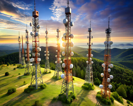 Communication towers arranged like ancient stone structure