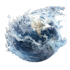 Artistic representation of Earth with flowing water illustrating the planet surrounded by waves and ocean dynamics