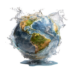 Creative representation of Earth splashing water in a dynamic and artistic display of nature's beauty and fragility