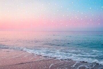 Obraz premium Illustration of sunset on the beach with pink and blue sky and gentle waves