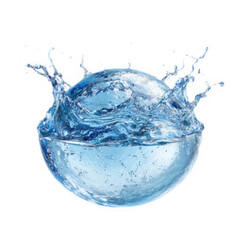 Water droplets splash in a spherical formation, creating dynamic patterns and reflections of light in bright surroundings