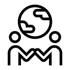 Icono de responsabilidad social. Compromiso, conciencia y acciones compartidas. Personas con un planeta encima. Ilustración vectorial © Frank