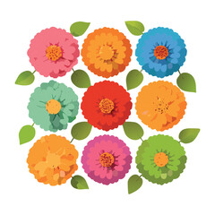 Patterned Zinnia Flowers, Diverse Color Arrangement