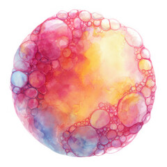 Bright and colorful abstract watercolor artwork featuring bubbles and vibrant hues