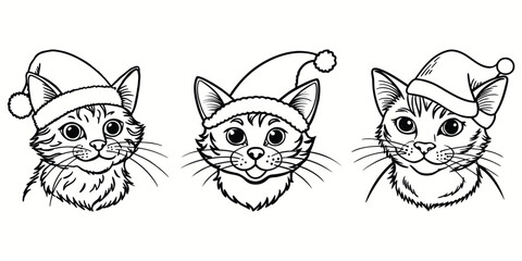 Cute Cat Christmas silhouettes and icons. Black flat color simple elegant Cat animal outline vector and illustration.