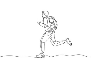 One Line Running Man with Backpack – Freedom, Fitness, and Motion Illustration