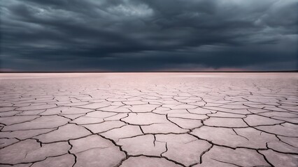 Dramatic Sky Over Cracked Earth Desert Landscape