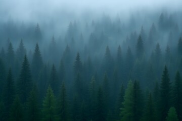 Misty Forest A Dense Evergreen Forest Shrouded in a Thick Ethereal Fog