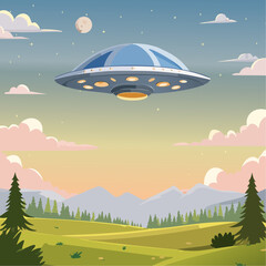 An alien ship hovers above the ground on planet Earth