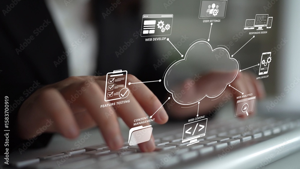 Poster cloud computing, cloud strategy, and cloud technology transforming digital infrastructure with scala