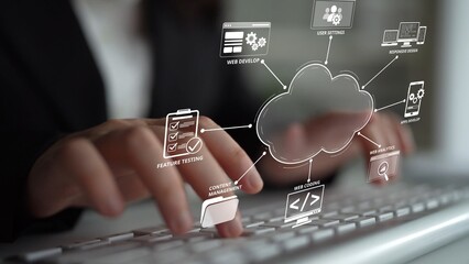 Cloud computing, cloud strategy, and cloud technology transforming digital infrastructure with...